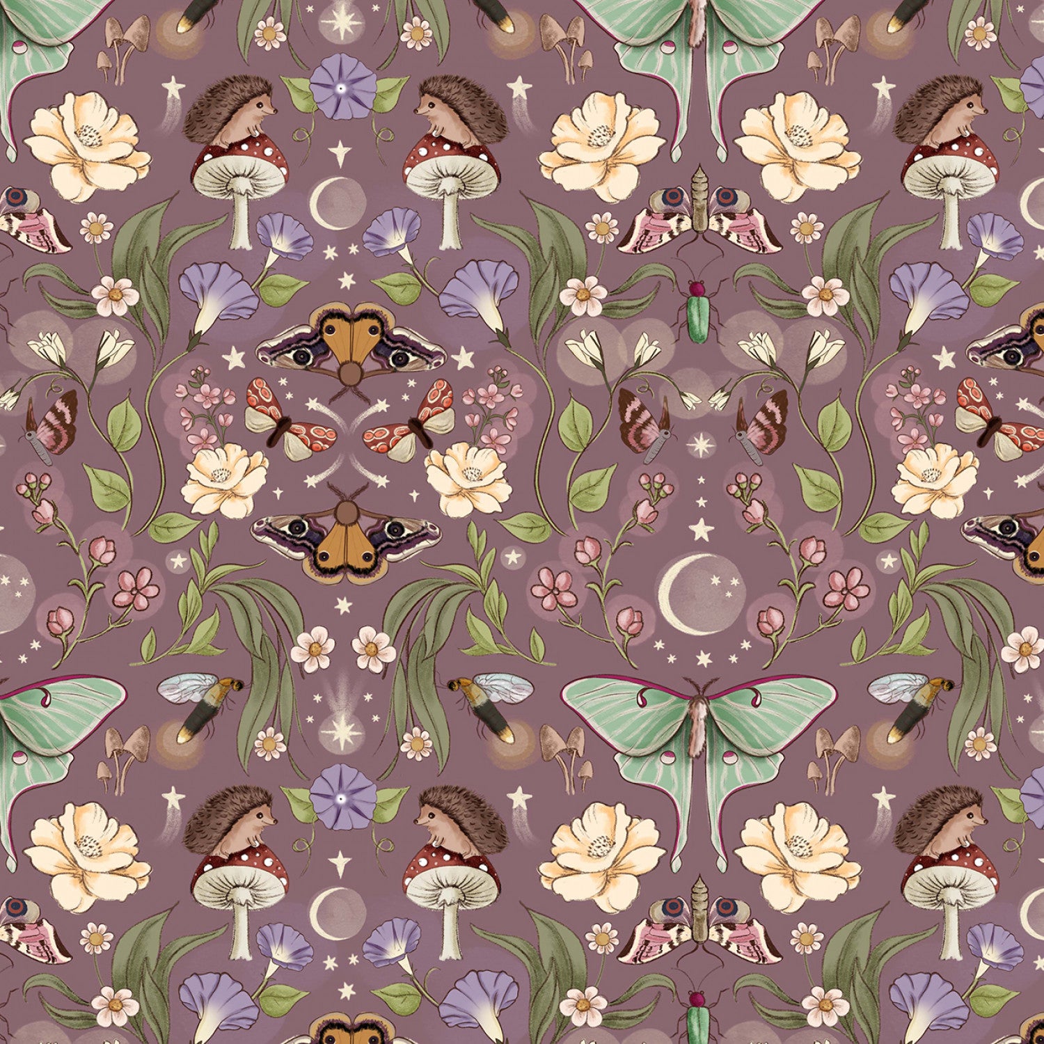 Nocturnal Garden | Lunar Moths - Aubergine by Belle & Boo for Michael Miller | DDC12364-AUBE