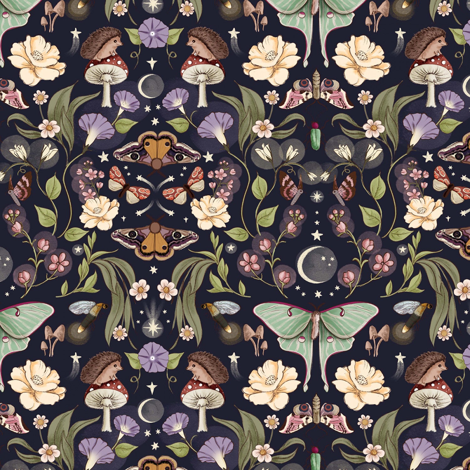 Nocturnal Garden | Lunar Moths - Midnite by Belle & Boo for Michael Miller | DDC12364-MIDN