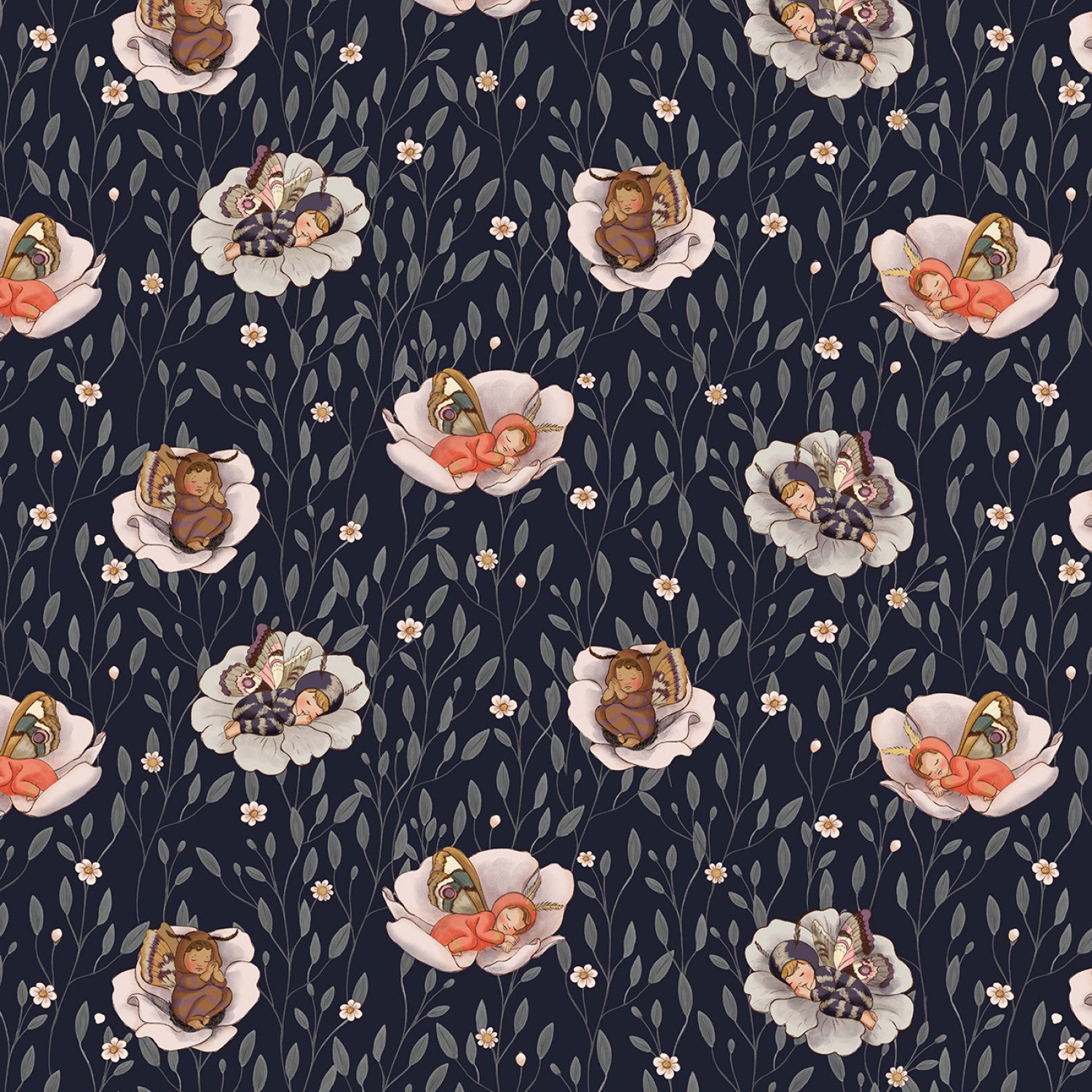 Nocturnal Garden | Baby Moths - Midnite by Belle & Boo for Michael Miller | DDC12365-MIDN