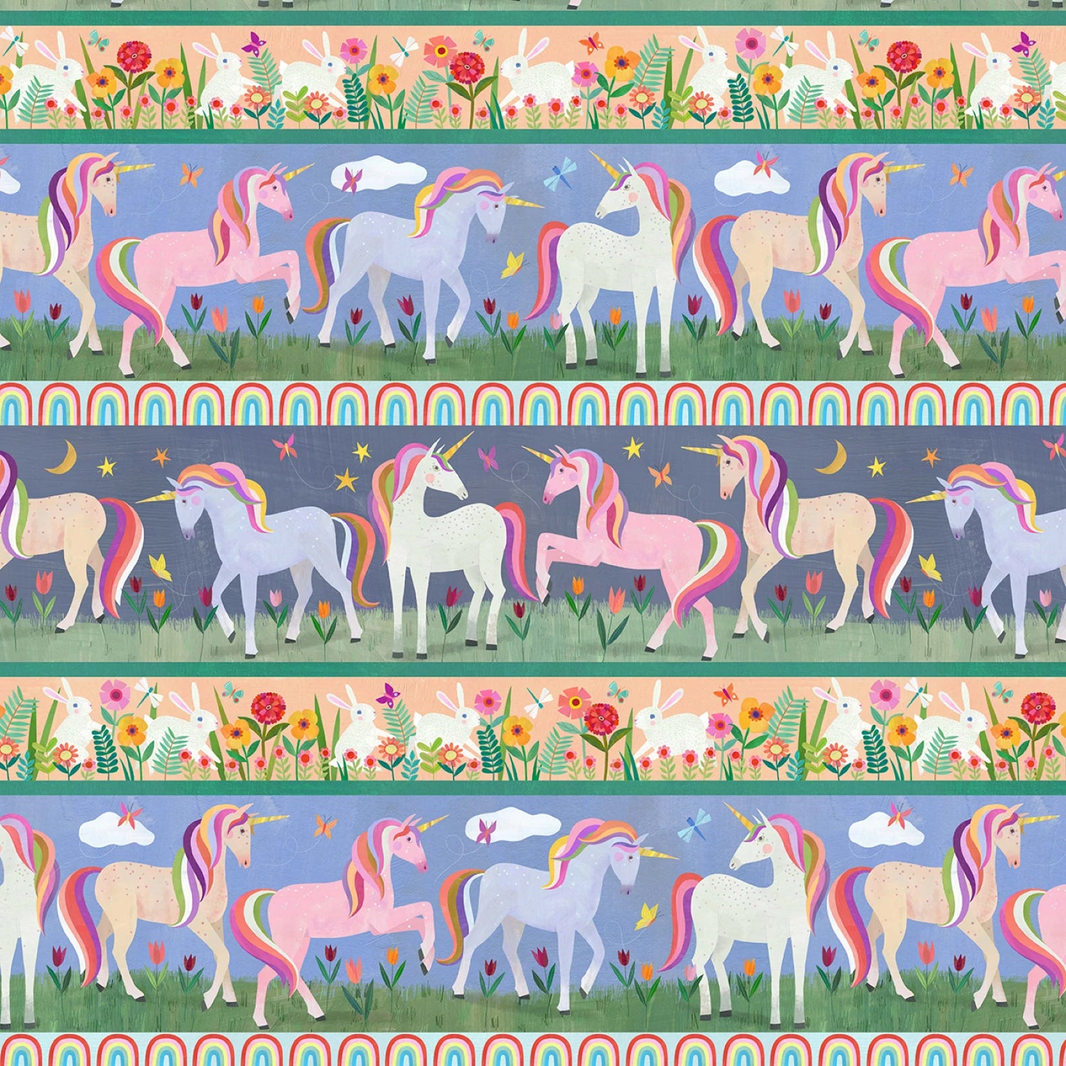 Enchanted Unicorn | Unicorn Field - Border Stripe by Melanie Mikecz for Michael Miller | DDC12378-MULT