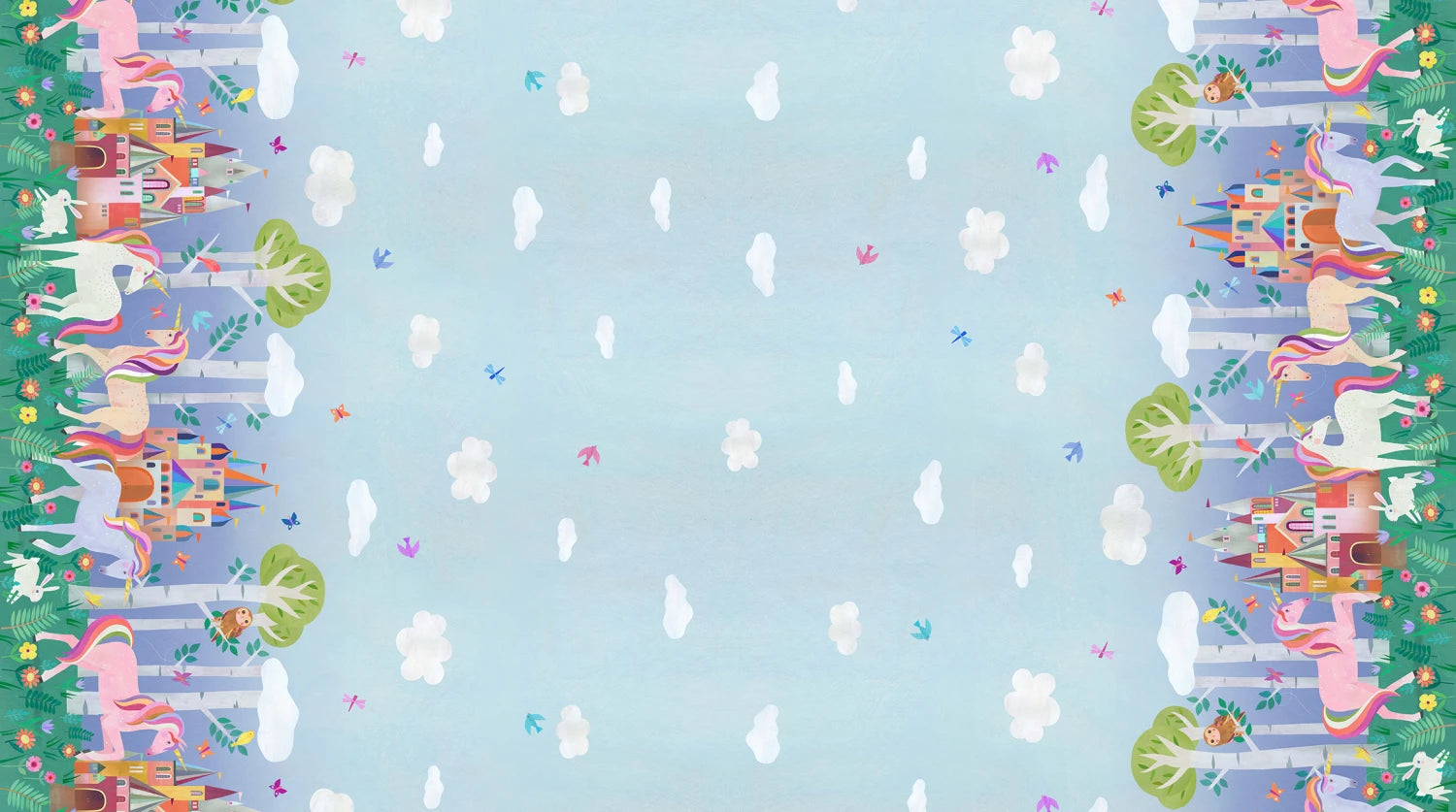 Enchanted Unicorn | Unicorn Castles - Double Border by Melanie Mikecz for Michael Miller | DDC12379-MULT