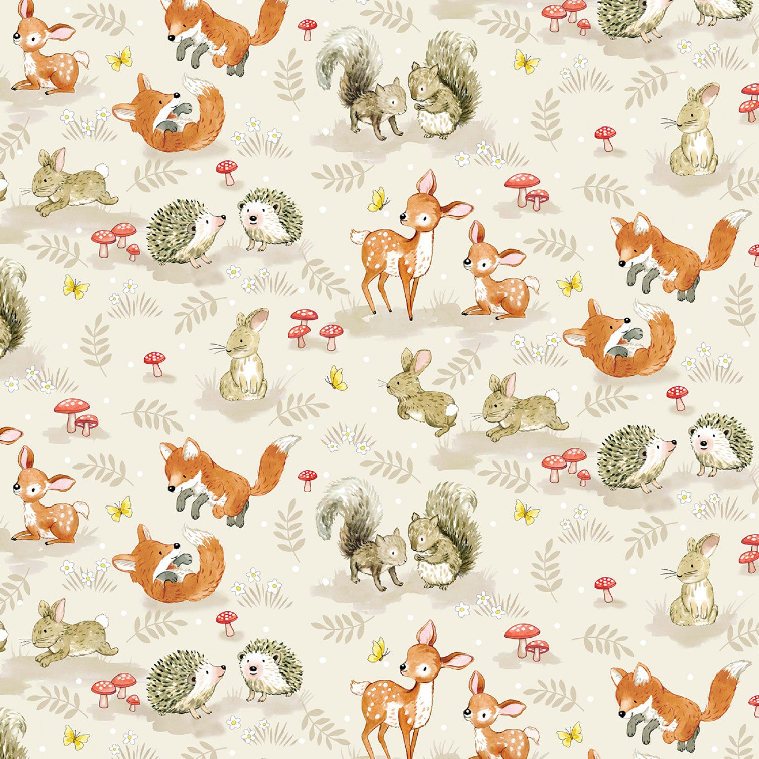 From Little Acorns | Woodland Baby Animals - Cream by Louise Nisbet for Michael Miller Fabrics | DDC12416-CREM