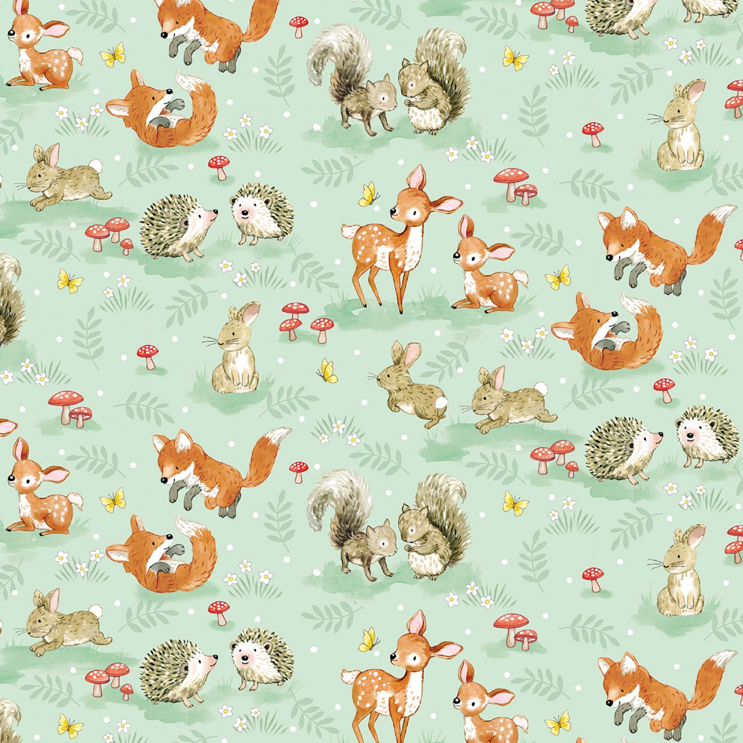 From Little Acorns | Woodland Baby Animals - Mist by Louise Nisbet for Michael Miller Fabrics | DDC12416-MIST