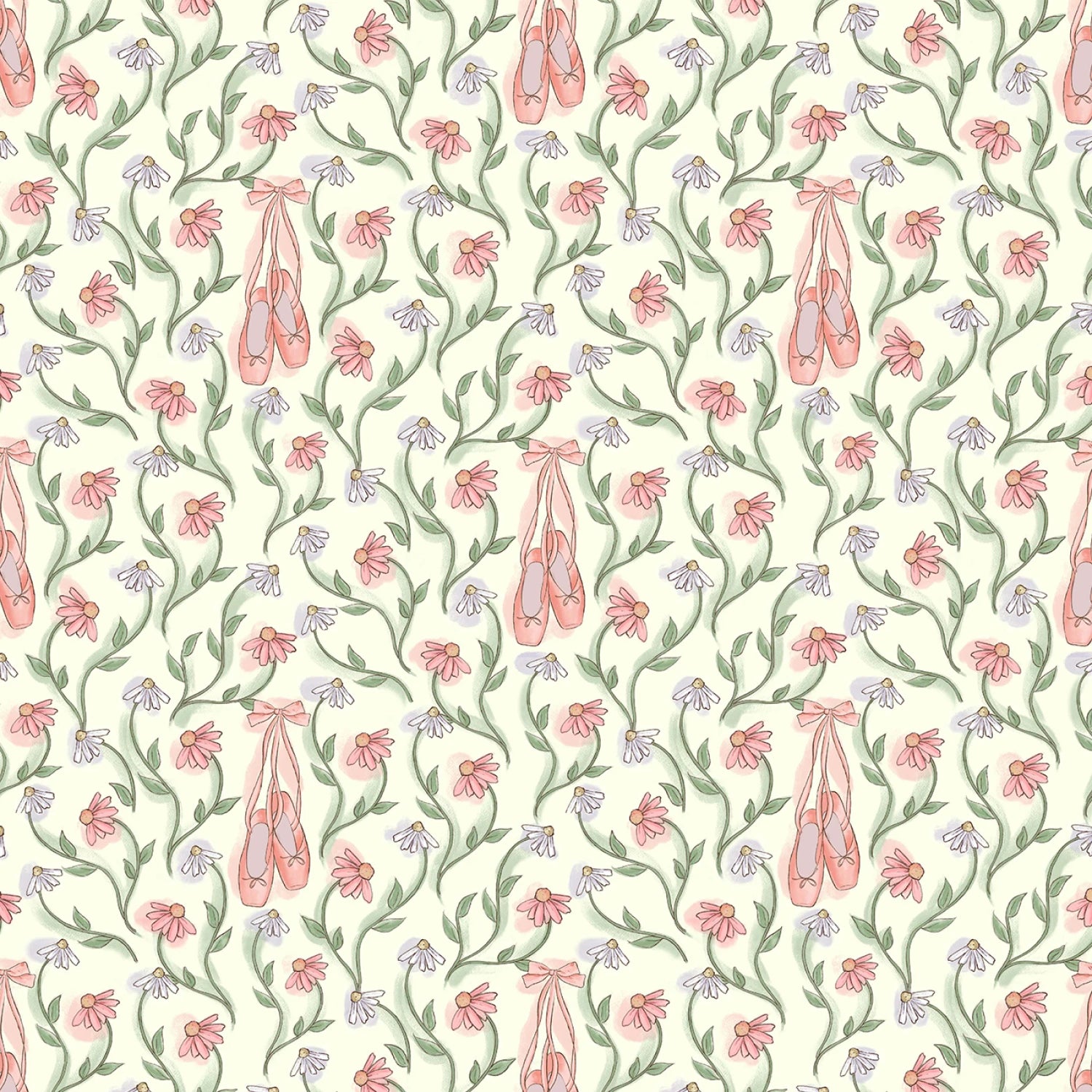 Swan Lake | Ballet Shoe Floral - Cream by Belle & Boo for Michael Miller | DDC12592-CREM