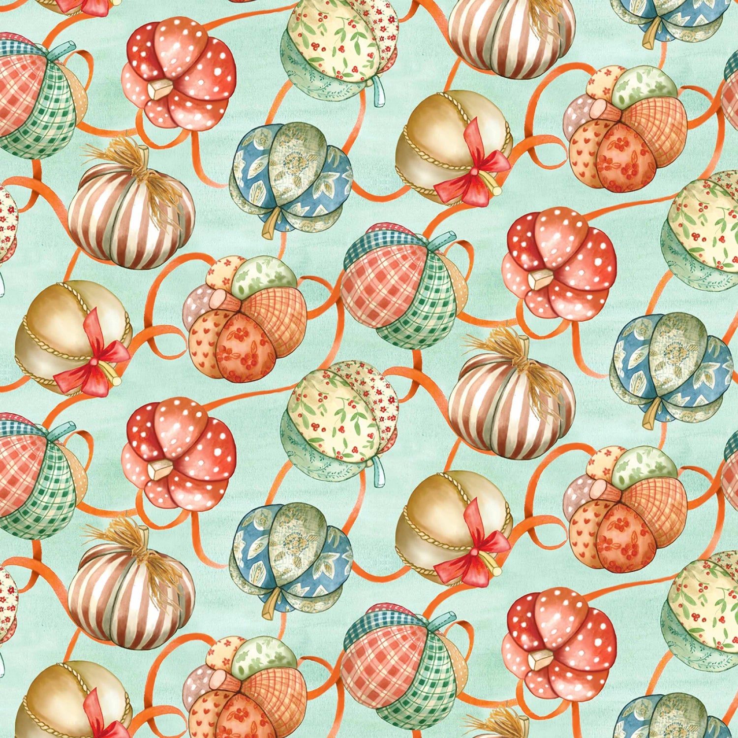 Autumn Flower Market | Mint Pumpkin Patchwork by Louise Nisbet for Michael Miller Fabrics | DDC12766-MINT