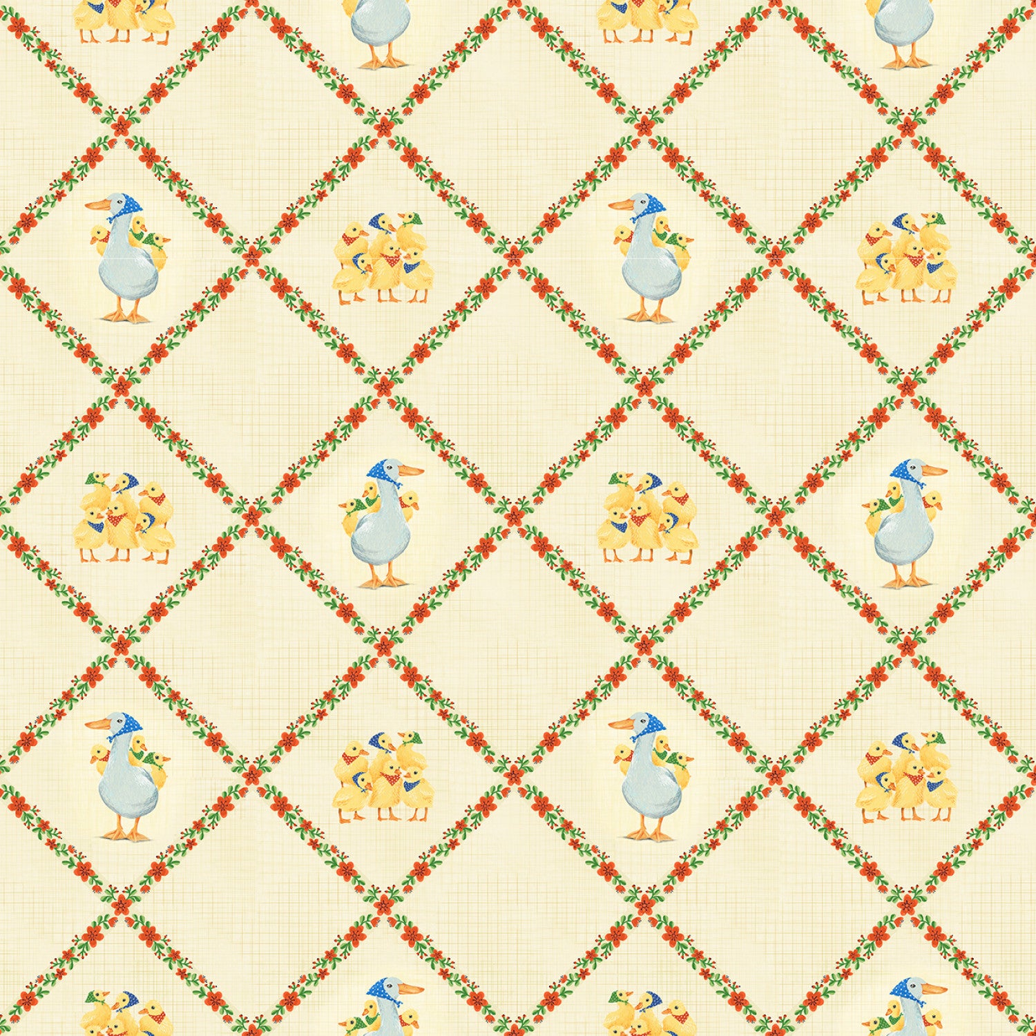 Darling Ducklings | Diamond Ducklings Ecru by Raquel Maciel for P&B Textiles | DDUC05497-E