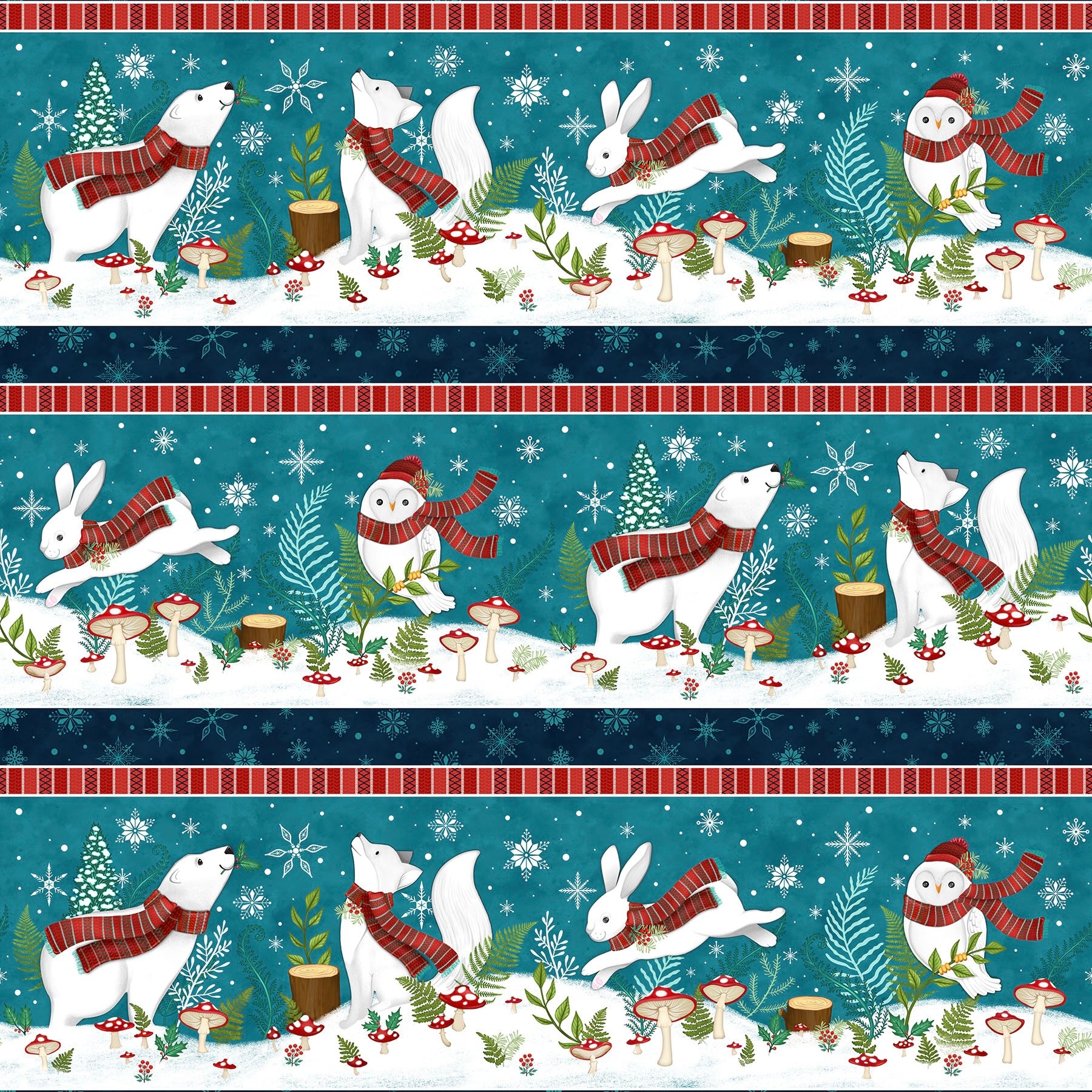 Woodland Wishes | Border Stripe - Teal Multi by Michael Zindell for Northcott | DP27901-66