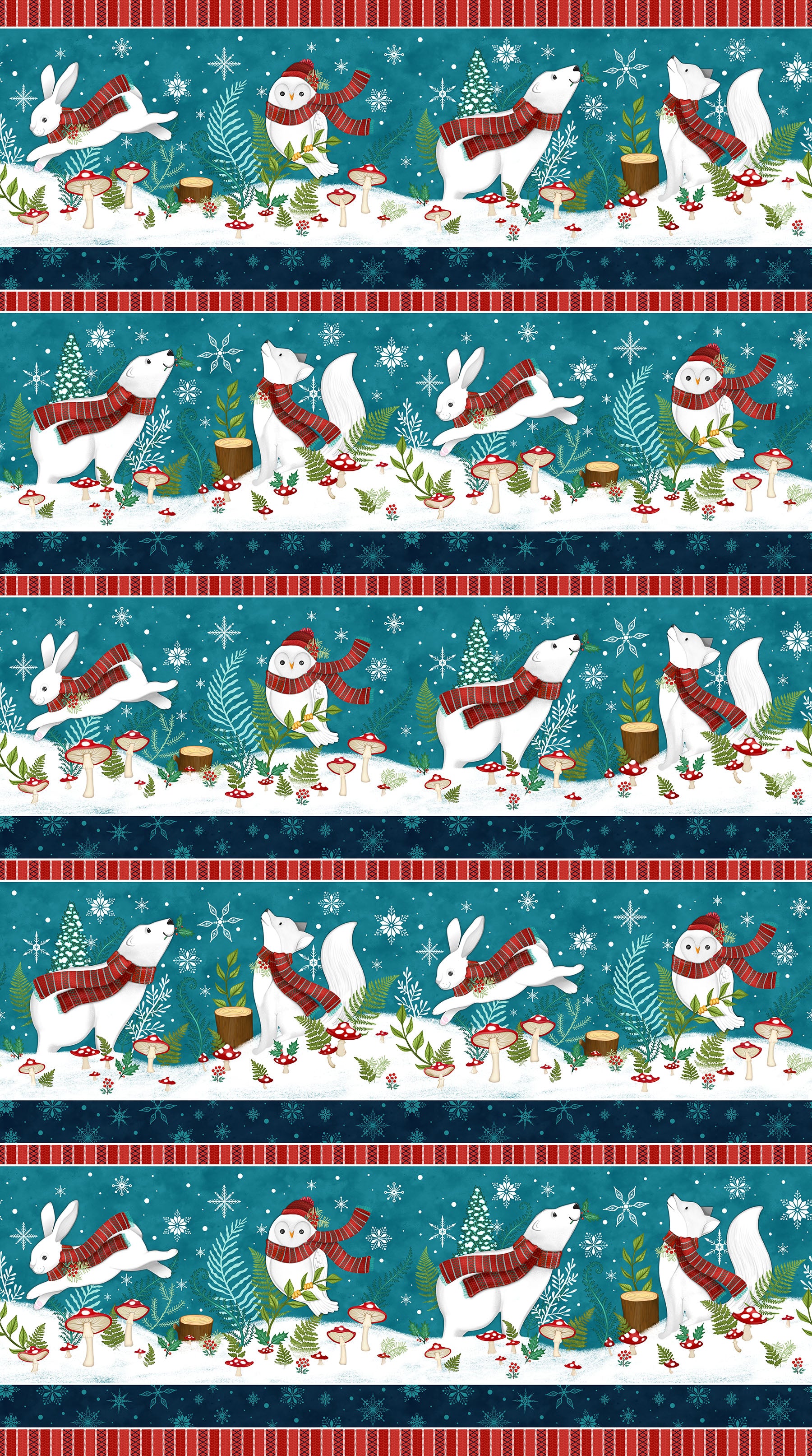 Woodland Wishes | Border Stripe - Teal Multi by Michael Zindell for Northcott | DP27901-66