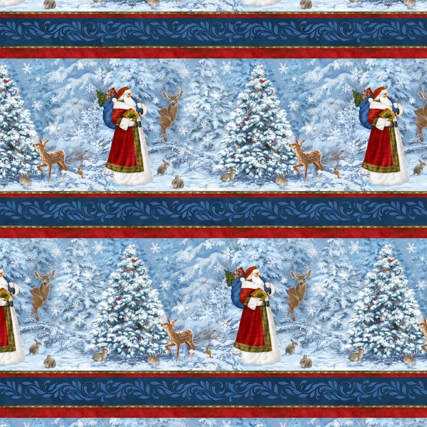 St. Nicholas | Border Stripe - Dark Blue Multi by Liz Goodrick-Dillon for Northcott | DP28213-48