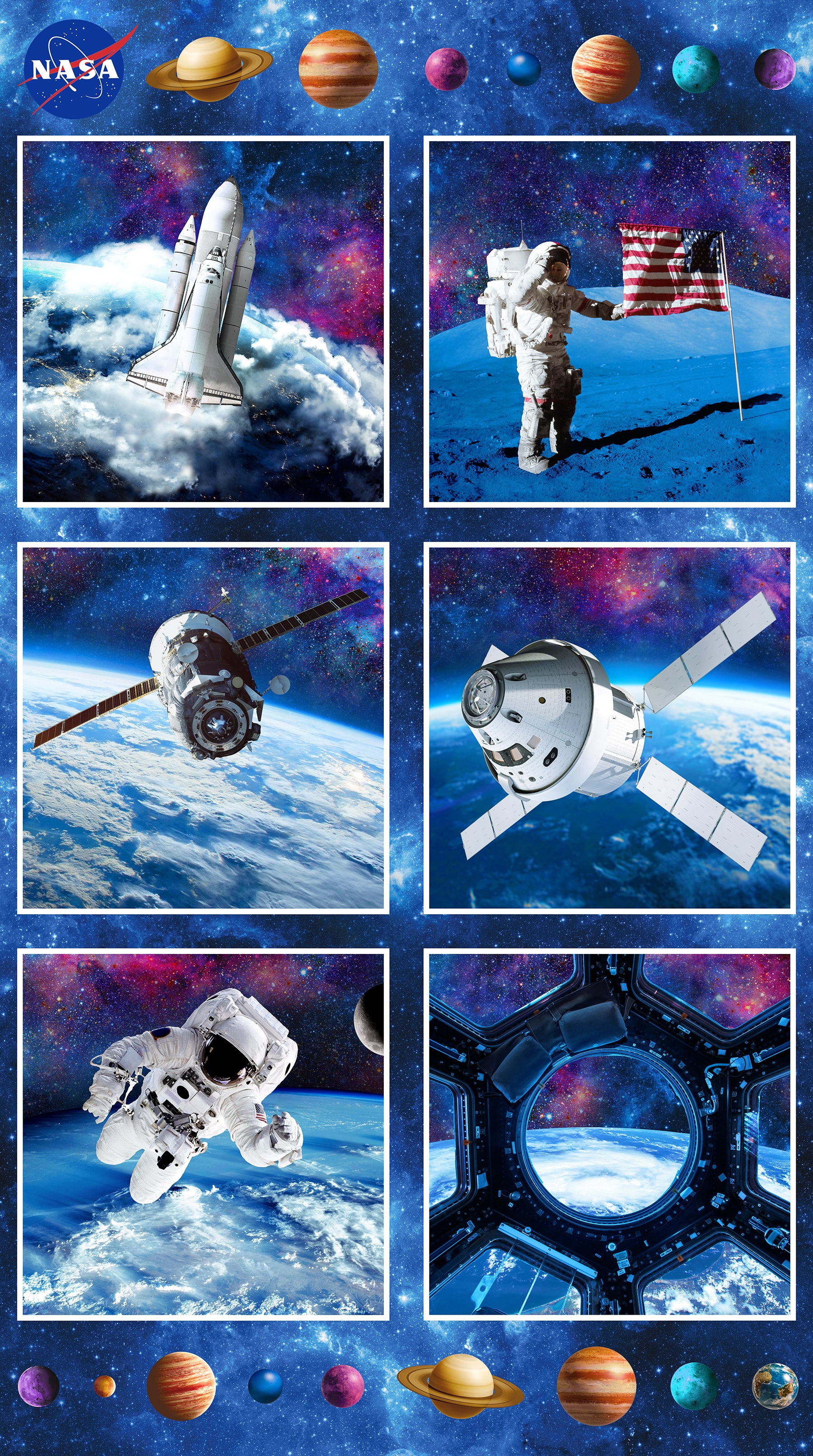 Space Odyssey | Dark Blue Block Panel by Deborah Edwards for Northcott | DP28432-48