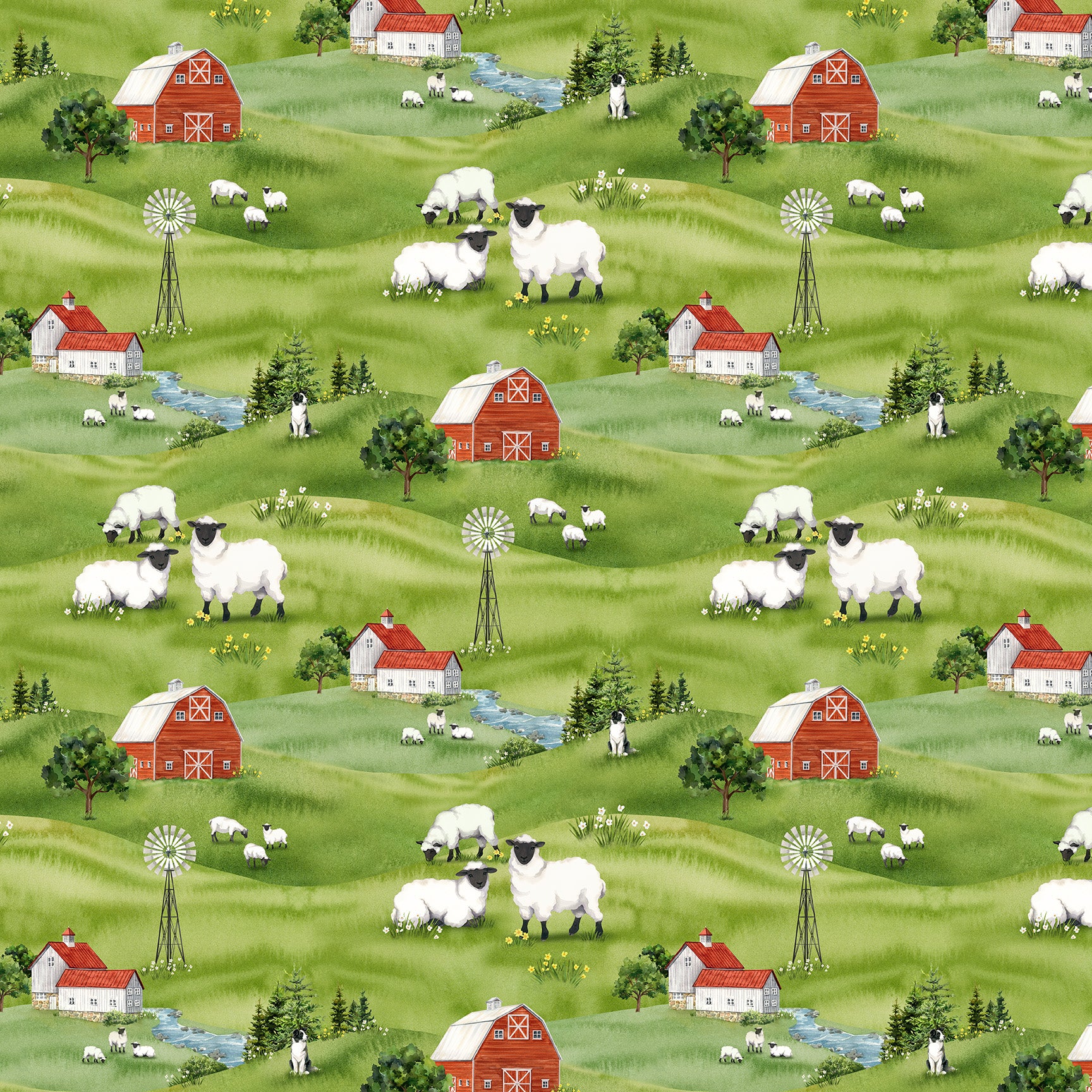Counting Sheep | Scenic Pastoral - Green by Deborah Edwards for Northcott | DP28472-74