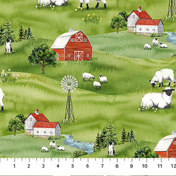 Counting Sheep | Scenic Pastoral - Green by Deborah Edwards for Northcott | DP28472-74