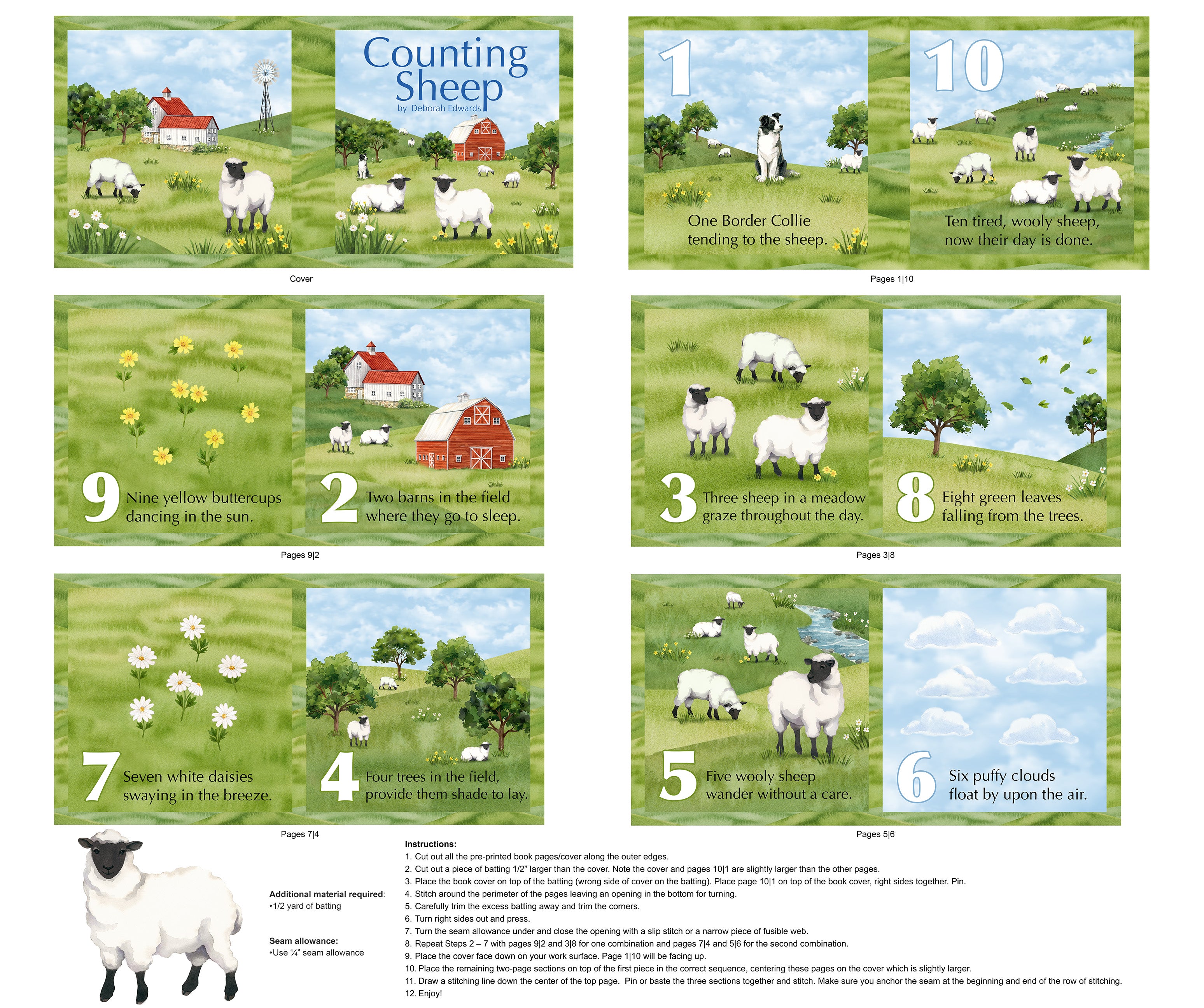 Counting Sheep | Storybook Panel by Deborah Edwards for Northcott | DP28477-74