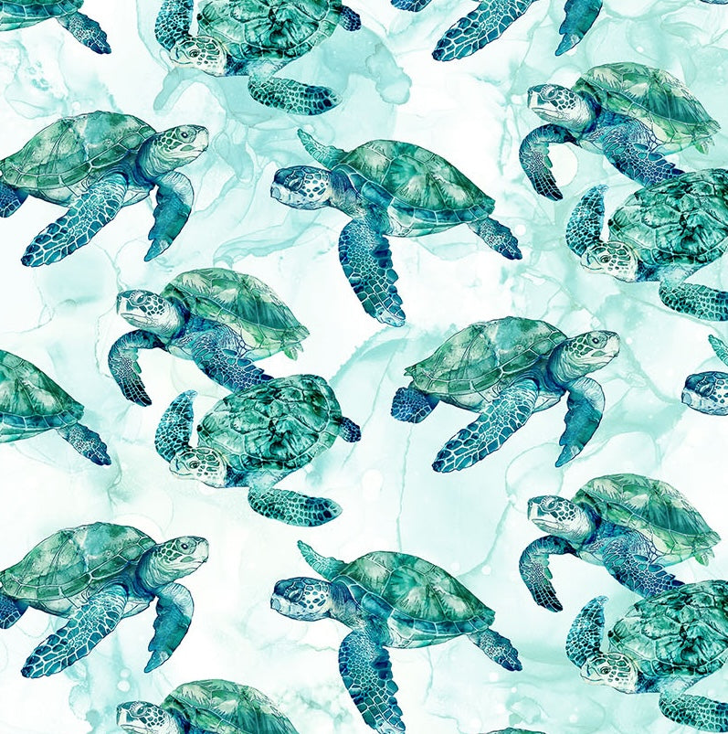 Coral Reef | Turtles White Multi by Deborah Edwards & Melanie Samra for Northcott | DP28878-10