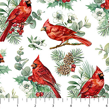 Home for Christmas | Cardinals White Multi by Deborah Edwards for Northcott | DP28925-10