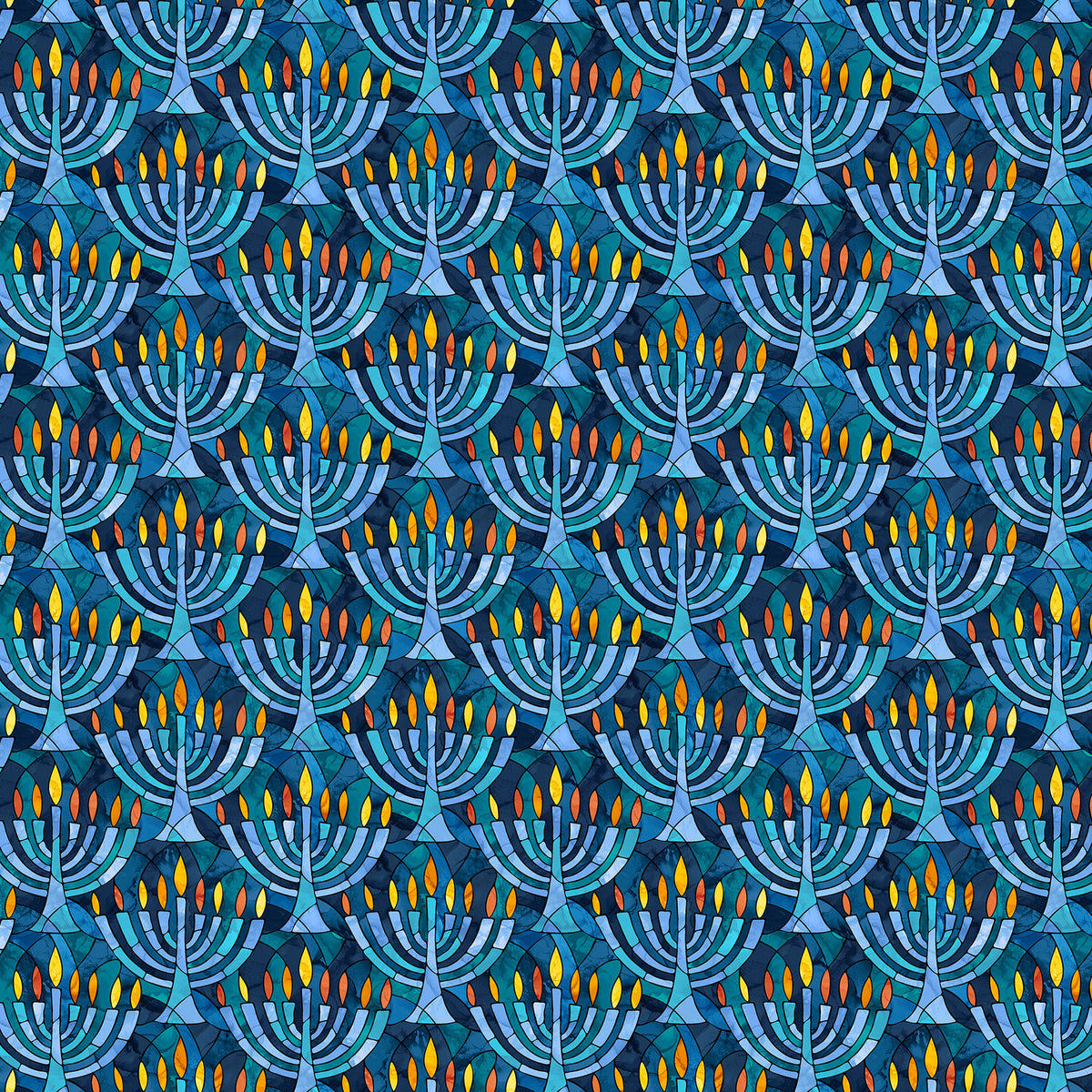 Hanukkah Lights | Menorahs Blue Multi by Deborah Edwards & Elena Belokrinitski for Northcott | DP28981-46