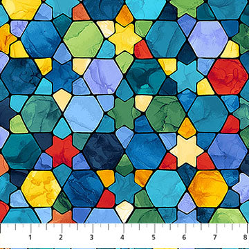 Hanukkah Lights | Multi Stained Glass by Deborah Edwards & Elena Belokrinitski for Northcott | DP28982-46
