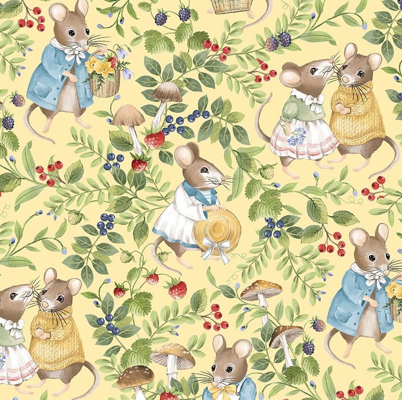 Country Mouse | Scenic Mice Yellow Multi by Deborah Edwards for Northcott | DP29006-52