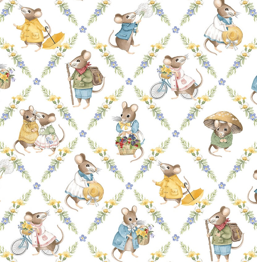 Country Mouse | Diamond Grid White Multi by Deborah Edwards for Northcott | DP29008-10