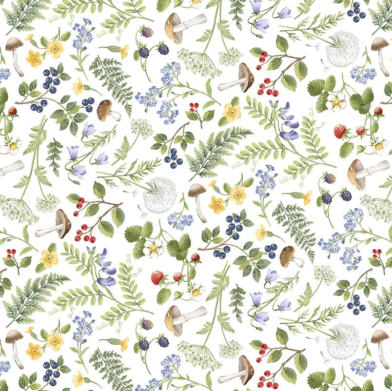 Country Mouse | Floral Fern Toss White Multi by Deborah Edwards for Northcott | DP29009-10