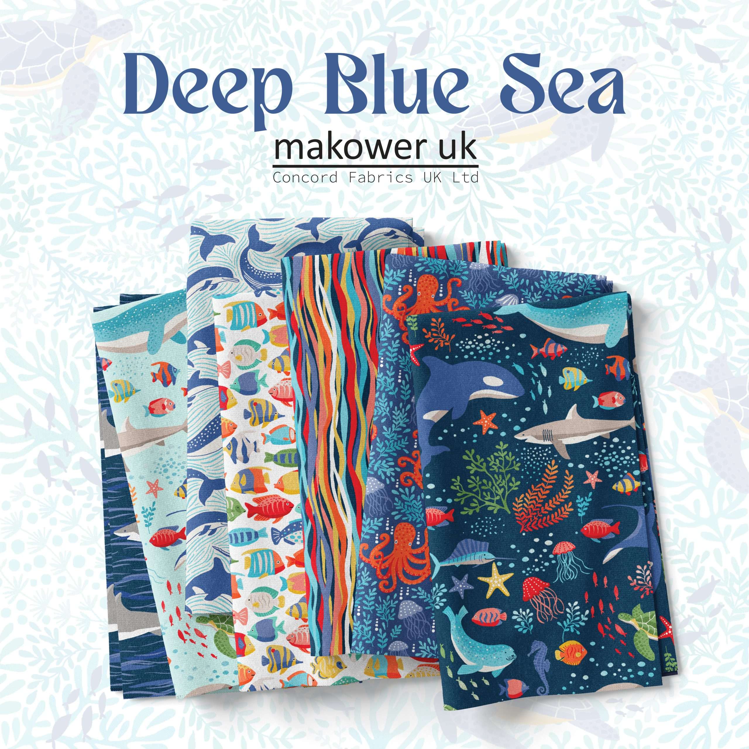 Deep Blue Sea - Dark Blue Sharks by Makower UK for Andover Fabrics | MU-141-B8