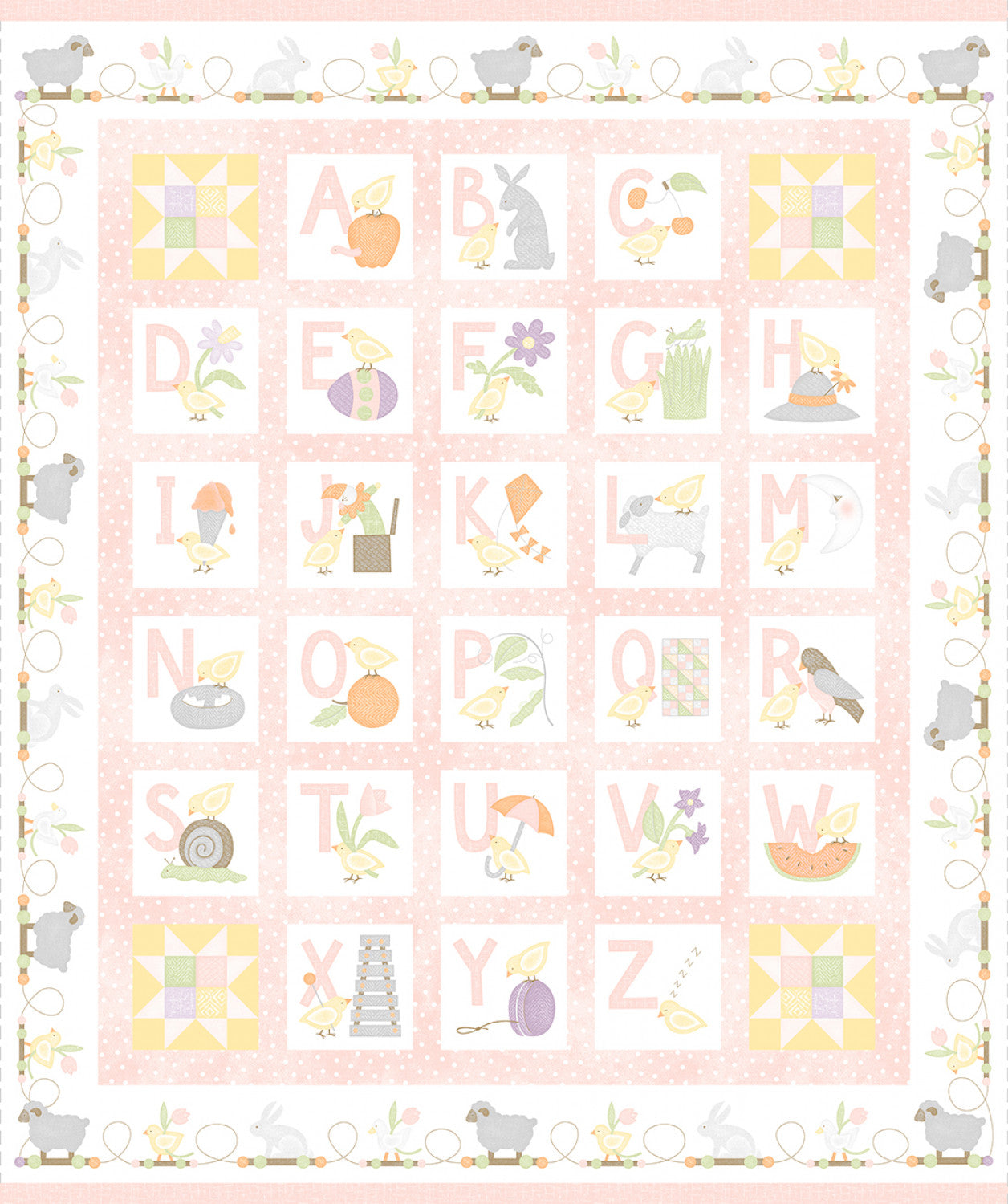 Little Chicks Flannel | Pink Alphabet Panel 36" by Bonnie Sullivan for Maywood Studio | F10560M-P