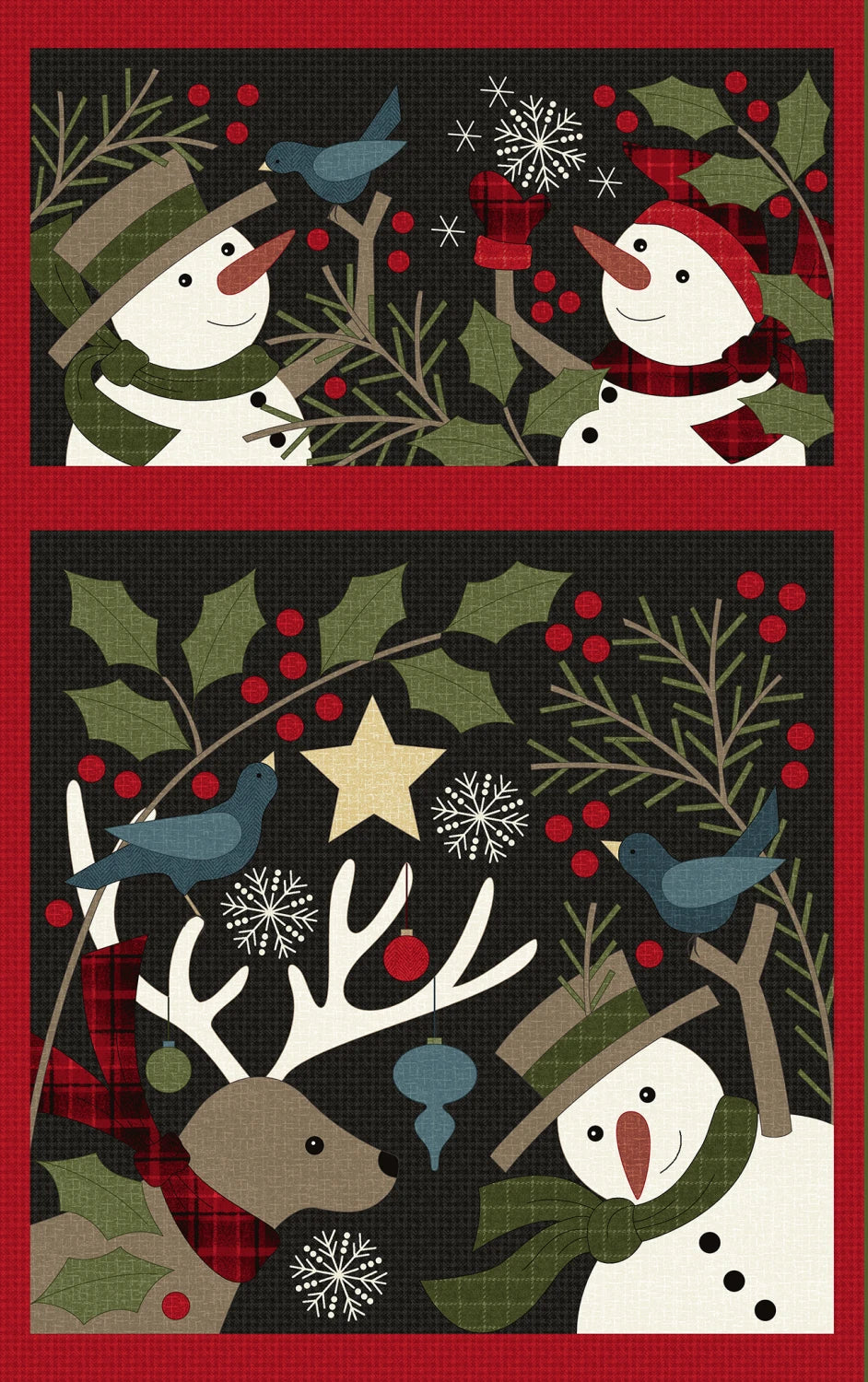 Holly Jolly Flannel | Snowmen 27" Panel - Black by Bonnie Sullivan for Maywood Studio | MASF10890-J