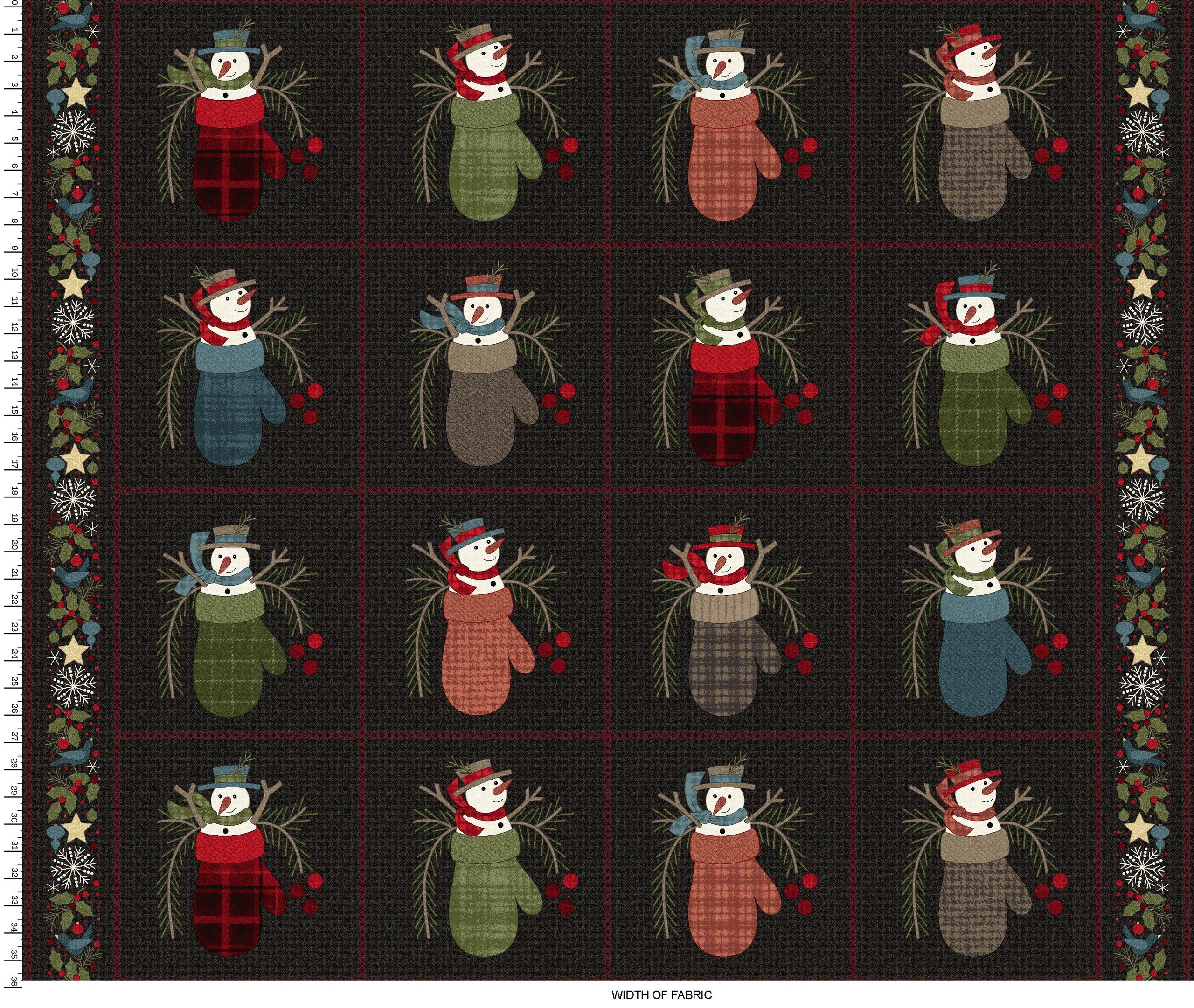 Holly Jolly Flannel | Snowmen Blocks - Black by Bonnie Sullivan for Maywood Studio | MASF10891-J