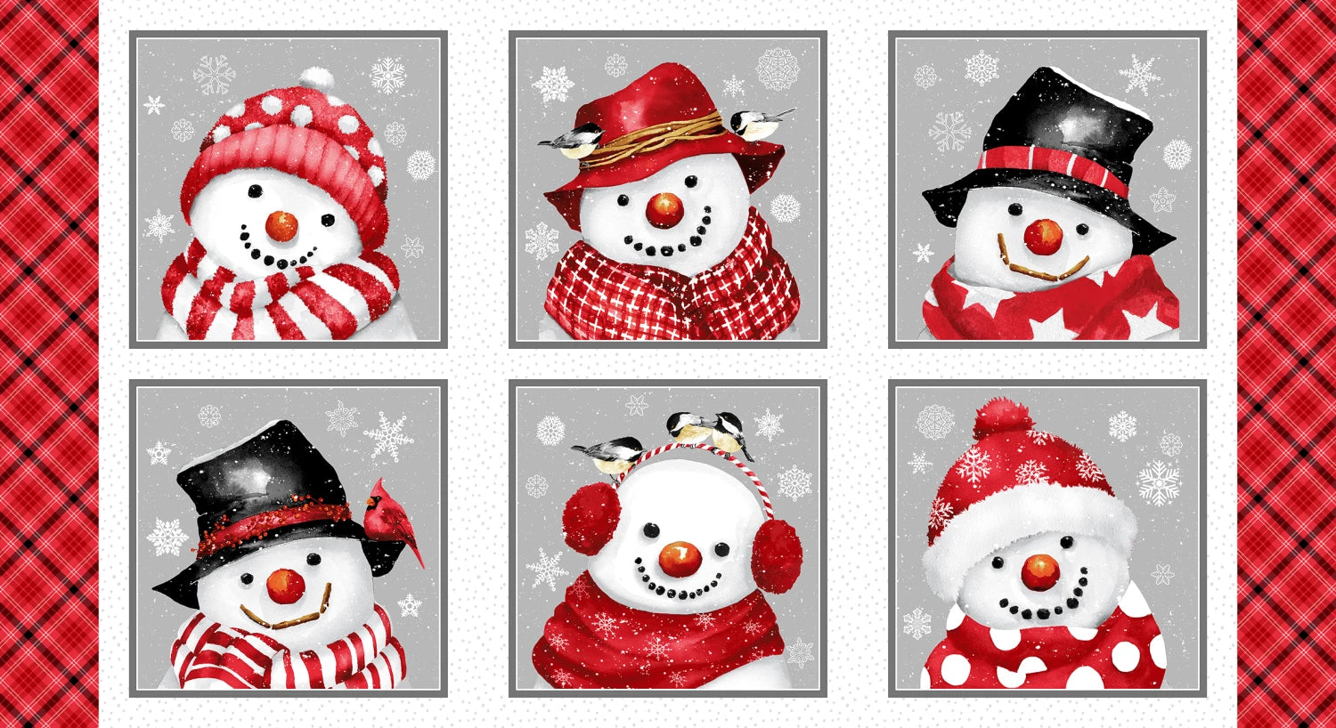 Snow Crew Flannel | Multi Snowman Blocks Panel by Barb Tourtillotte for Henry Glass | F1284-89
