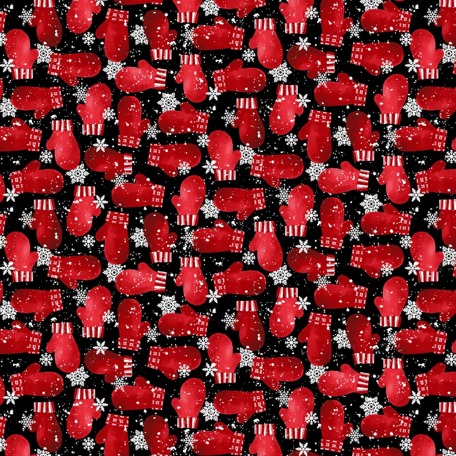 Snow Crew Flannel | Black Mittens by Barb Tourtillotte for Henry Glass | F1287-98