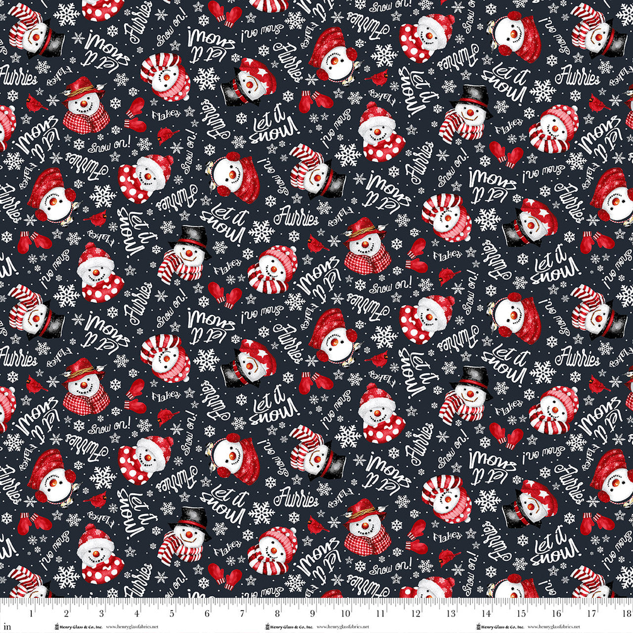 Snow Crew Flannel | Black Snowman Faces by Barb Tourtillotte for Henry Glass | F1289-98