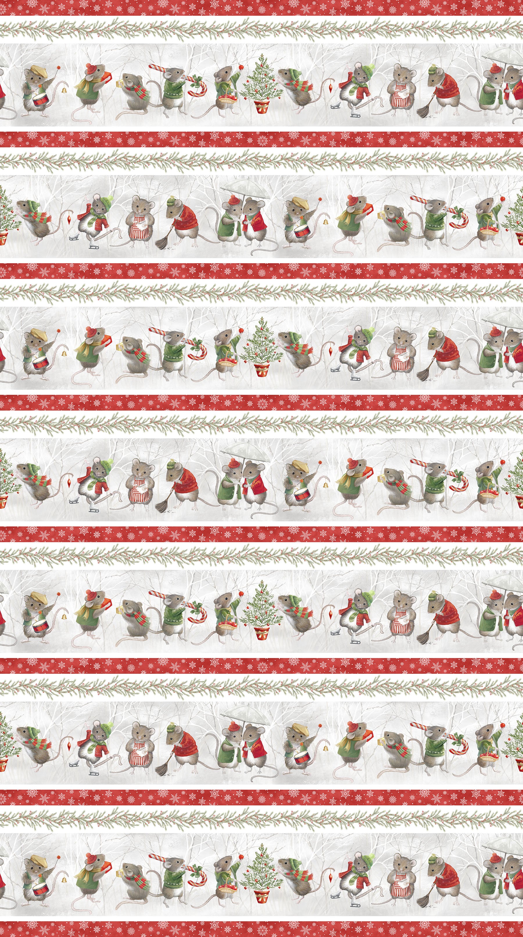 The Christmas Mouse Flannel | Border Stripe - Gray Multi by Sarah Summers for Northcott | F28036-92