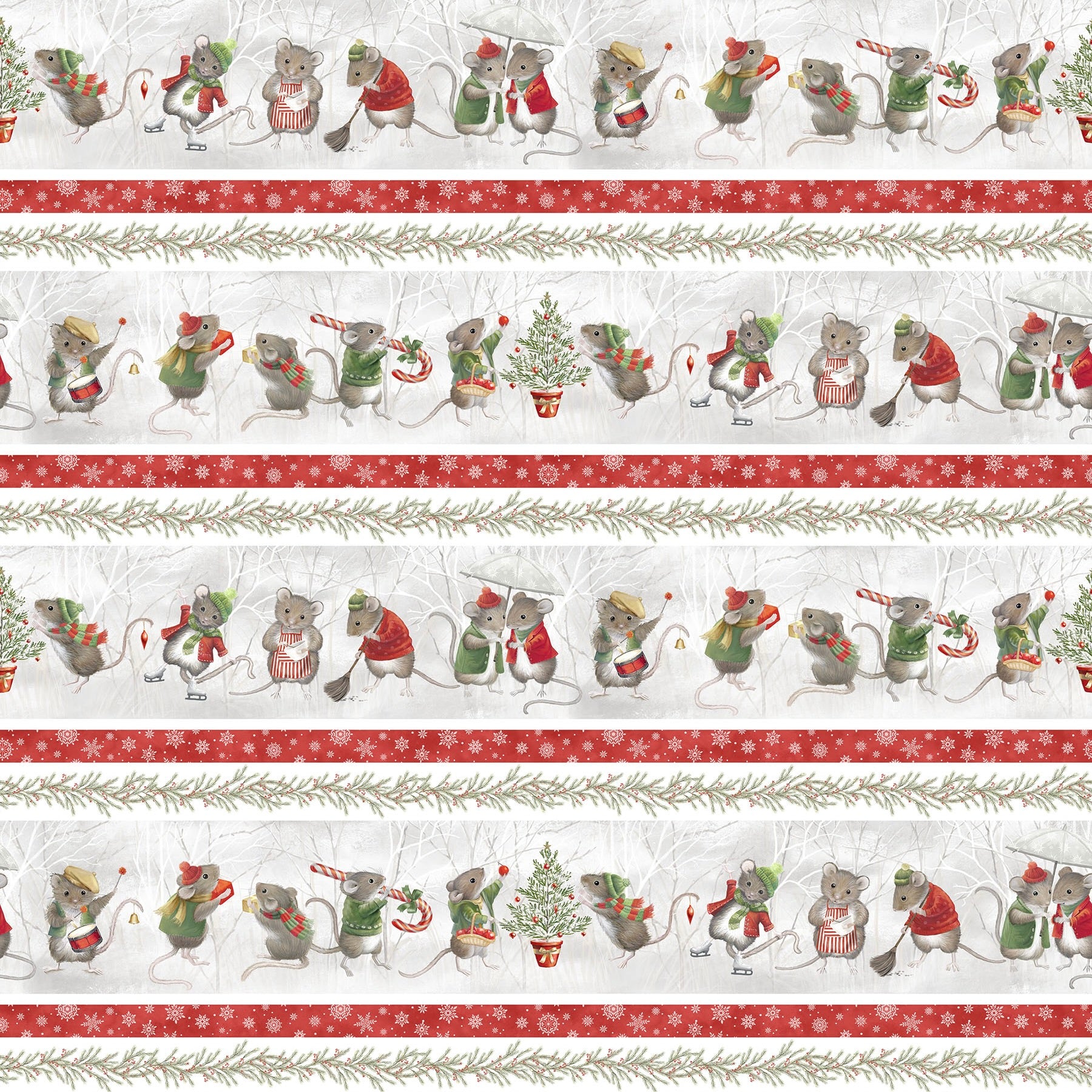 The Christmas Mouse Flannel | Border Stripe - Gray Multi by Sarah Summers for Northcott | F28036-92