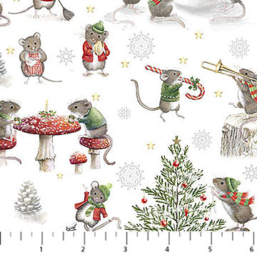 The Christmas Mouse Flannel | Mouse Scenic - White Multi by Sarah Summers for Northcott | F28038-10