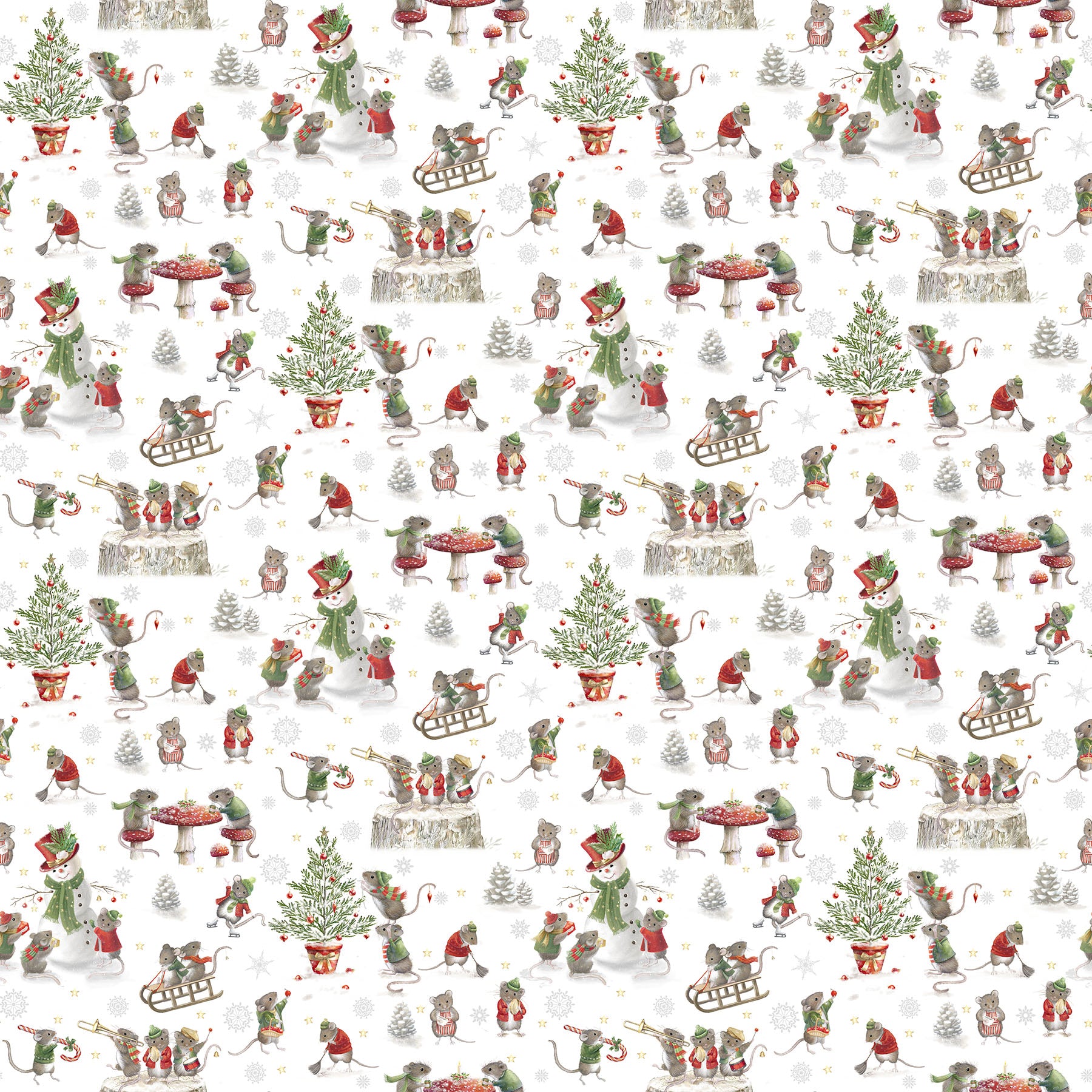 The Christmas Mouse Flannel | Mouse Scenic - White Multi by Sarah Summers for Northcott | F28038-10