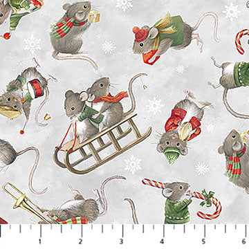 The Christmas Mouse Flannel | Mouse Toss - Gray Multi by Sarah Summers for Northcott | F28039-92