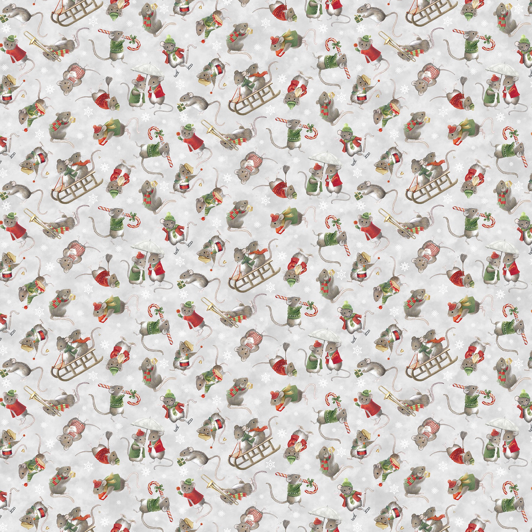 The Christmas Mouse Flannel | Mouse Toss - Gray Multi by Sarah Summers for Northcott | F28039-92