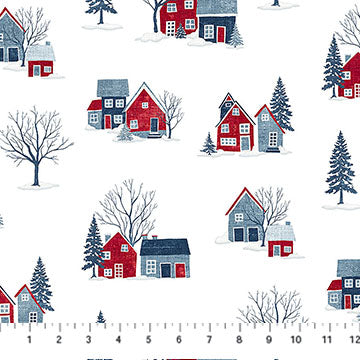 Village Folk Flannel | Small Houses - White Multi by Northcott Studio | F28824-10 | 100% Cotton Flannel
