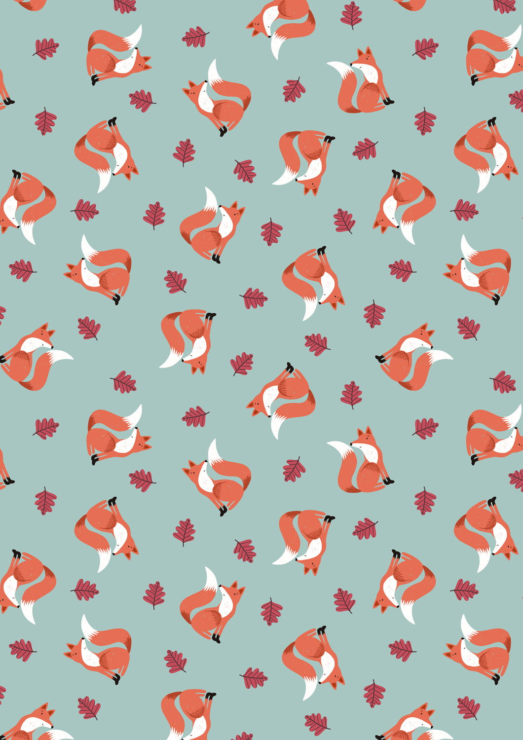 Country Comforts Flannel | Friendly Fox on Duck Egg by Lewis & Irene | F4 | 100% Cotton Flannel