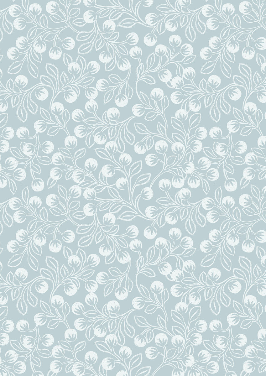 Secret Winter Garden Flannel | Snowberries on Ice Blue by Lewis & Irene | 100% Cotton Flannel