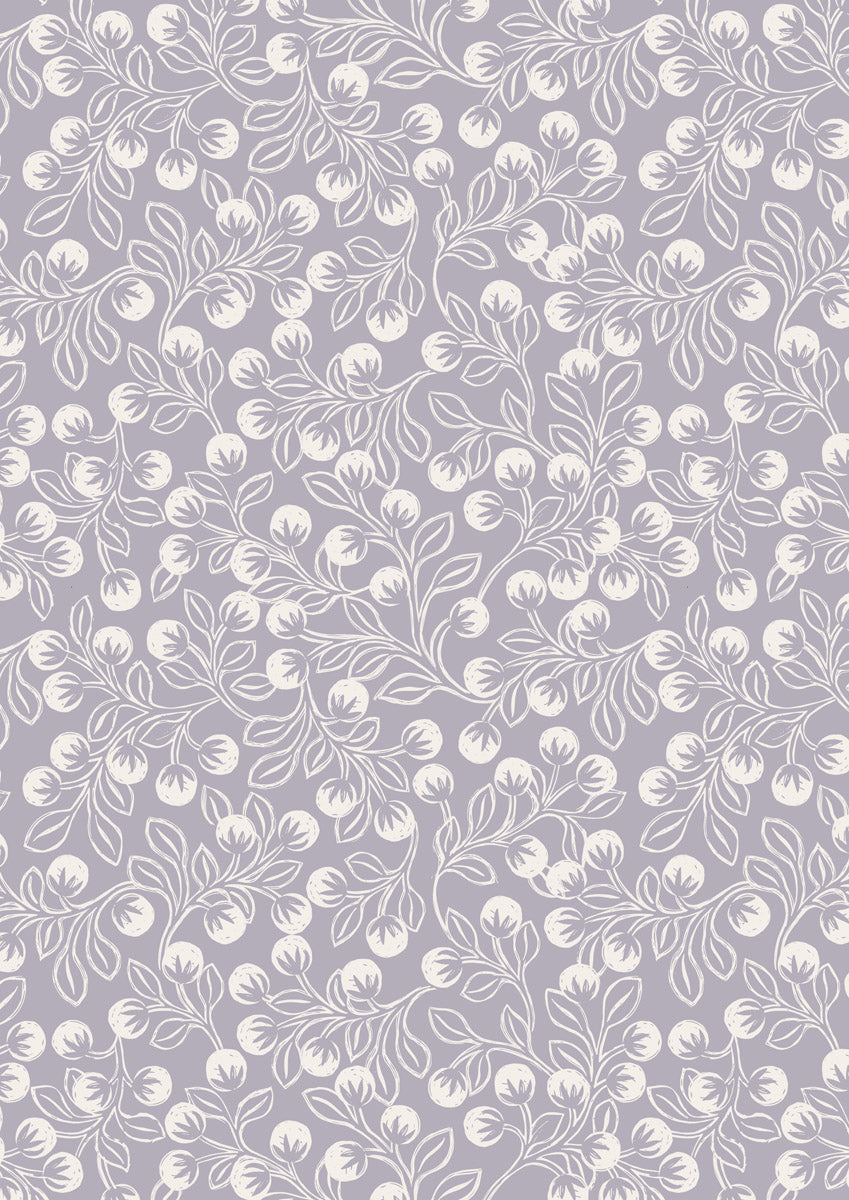 Secret Winter Garden Flannel | Snowberries on Iced Lavender by Lewis & Irene | 100% Cotton Flannel