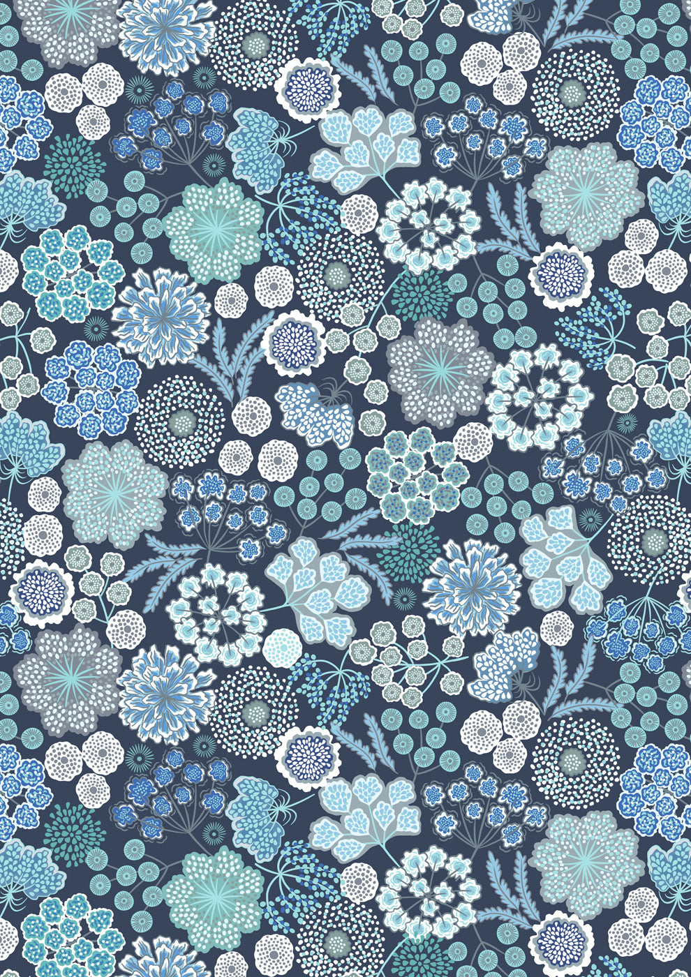 Jardin d'Hiver Flannel | Large Winter Floral on Dark Blue by Lewis & Irene | F926C