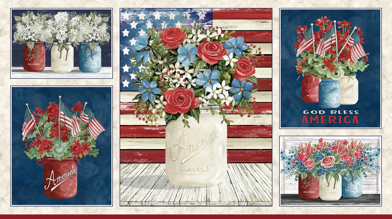 Farmhouse Americana | Patriotic Bouquet Panel by Cindy Jacobs for P&B Textiles | FAME05755-PA