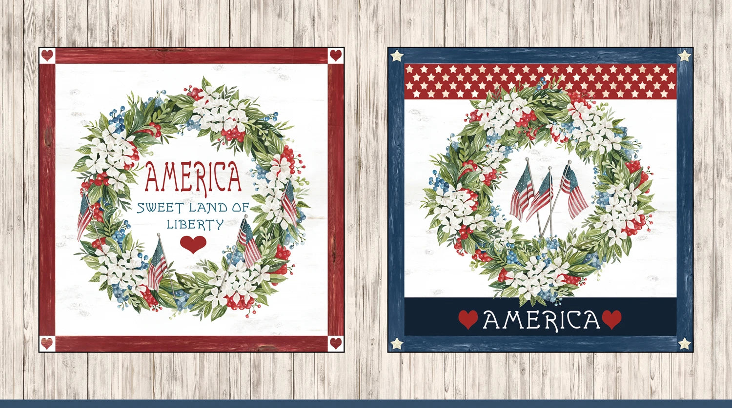 Farmhouse Americana | Patriotic Wreath Pillow Panel by Cindy Jacobs for P&B Textiles | FAME05756-PA