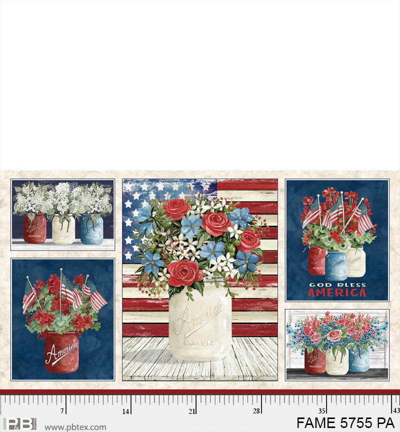 Farmhouse Americana | Patriotic Bouquet Panel by Cindy Jacobs for P&B Textiles | FAME05755-PA