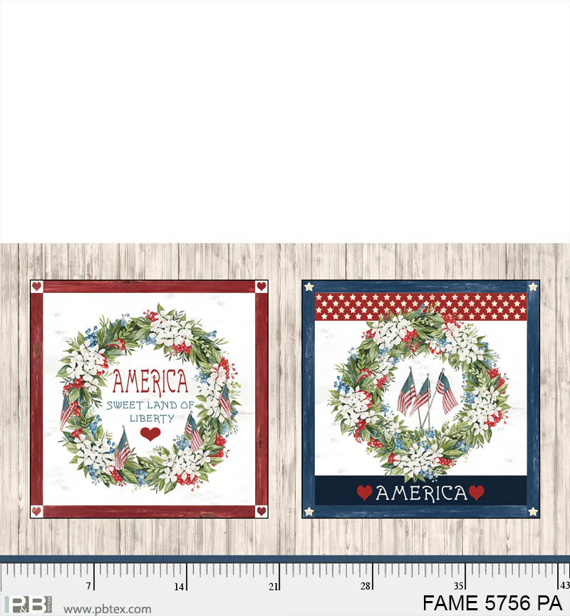Farmhouse Americana | Patriotic Wreath Pillow Panel by Cindy Jacobs for P&B Textiles | FAME05756-PA