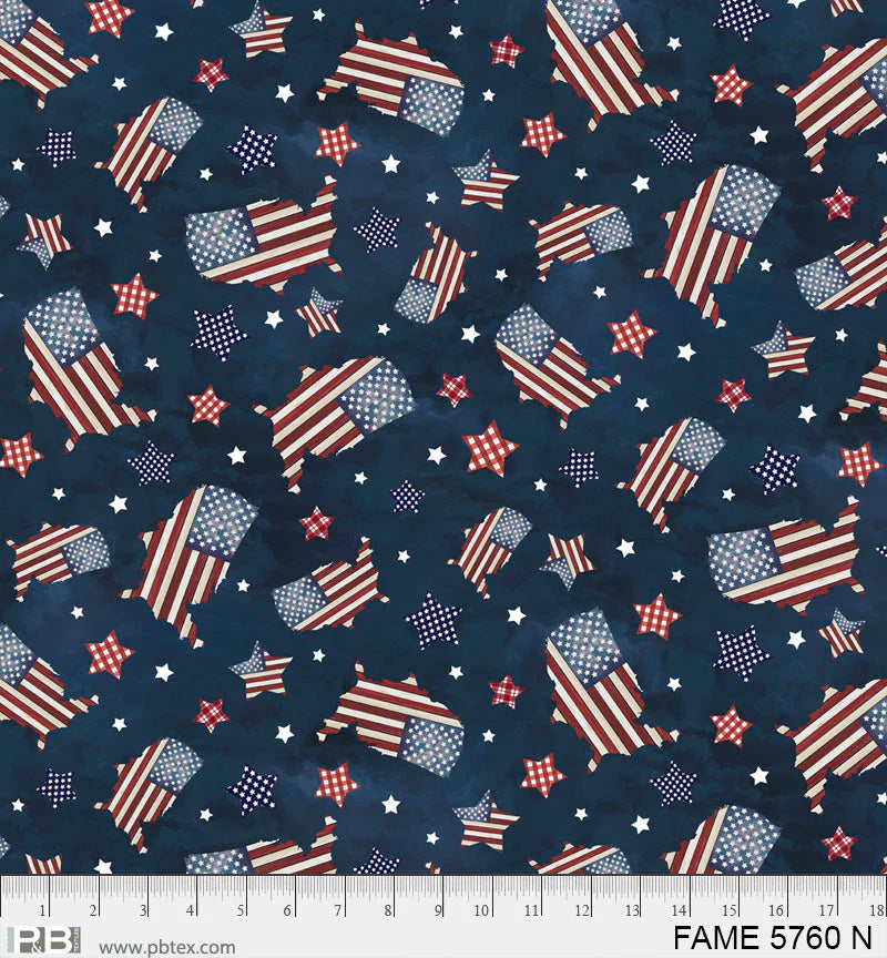 Farmhouse Americana | Wooden Map Toss Navy by Cindy Jacobs for P&B Textiles | FAME05760-N