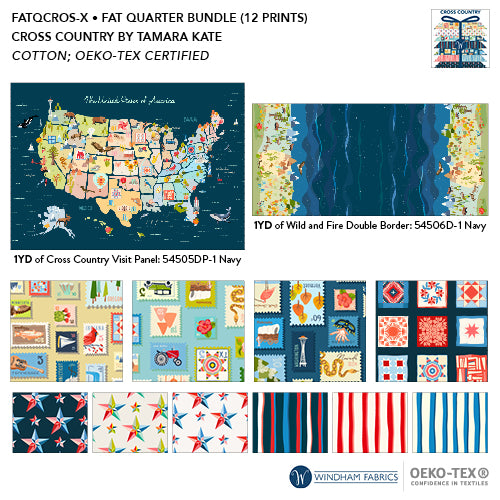 Cross Country | Fat Quarter Bundle by Tamara Kate for Windham | 12 pcs