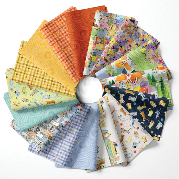 Cats Around Town | Fat Quarter Bundle by Sue Miano for Windham | 16 pcs