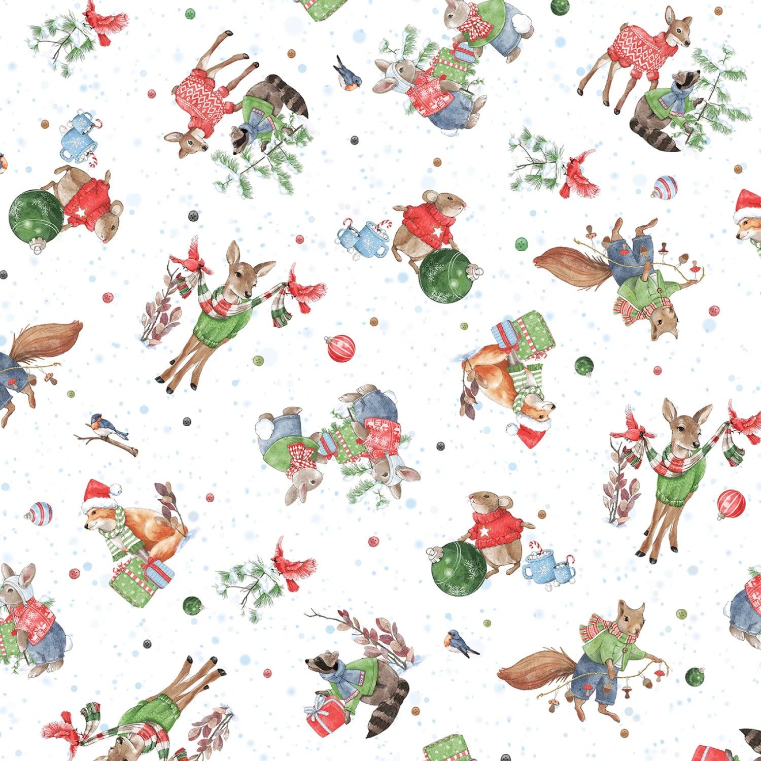 Frost & Fable | Tossed Forest Friends - White by Leslie Trimbach for P&B Textiles | FFAB5798-W